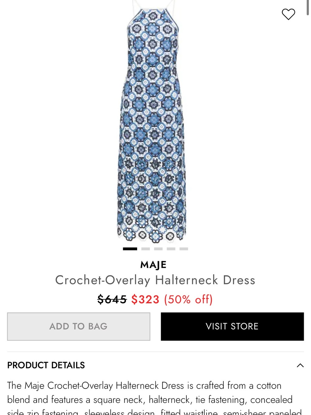 Maje Blue Crochet-Overlay Halter Maxi Dress